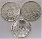France - 5 Francs Semeuse argent 1964 - 1968 - 1969 lot 3 pièces de monnaie