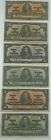 Set of 6- 1937 Bank of Canada Notes, $1, $2, $5, $10, $20 and $50 - circulated*