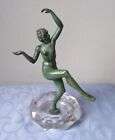 Statuette/cendrier femme danseuse Art-Déco patine verte.