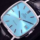VINTAGE OMEGA GENEVE AUTOMATIC SKY BLUE DIAL DATE DRESS MEN'S WATCH RARE ITEMS