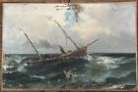 Tableau ancien HST Marine Voilier sur mer formée 19ème siècle à restaurer vapeur