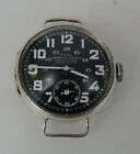 Militärische schwarze Armbanduhr Cyma Tavannes Watch Silber um 1920 (70026)