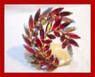 Sherman RUBY RED & RED AB - DOUBLE TIER DOUBLE LEAF CLUSTER MOTIF BROOCH NR