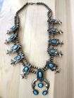 Old Pawn Navajo Turquoise Sterling Silver Squash Blossom Necklace Heavy! 358g