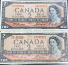 Lot Of 2 1954 $2 Two Dollars Bank of Canada Bills