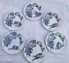 6 Assiettes plates Longwy décor d'oiseaux bleus terre de fer