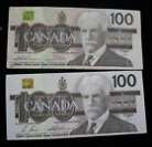 2 1988 $100 Dollar Bank of Canada Banknote Bill J930 LOT OF 2