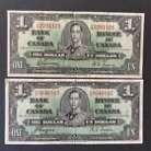 1937 Bank of Canada 1 Dollar Bank Note Lot of Two *F15