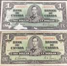 Lot Of 2 $1 Canada 1937 One Dollar Bank of Canada - Pick 58D