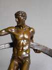 GUIRAUD RIVIERE  Ancienne Grande Sculpture Art Deco Bronze Nu Masculin Athlète 
