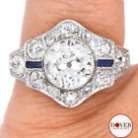 Vintage 3.24cts Old European Diamond Sapphire Platinum Deco Engagement Ring NR