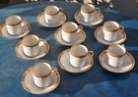 9 Belles tasses à café et sous-tasses anciennes en porcelaine U.C. LIMOGES